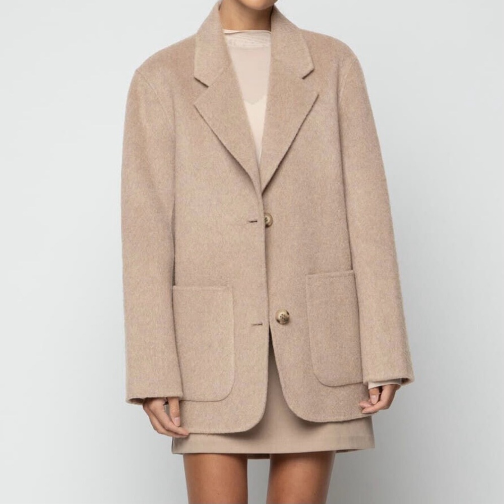 Oak + Fort Oatmeal/Beige Oversized Wool-Blend Blazer, XS